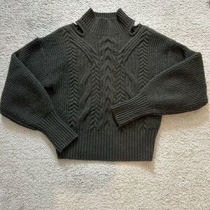 Express forest green Turtleneck Cable Knit Sweater with cut outs